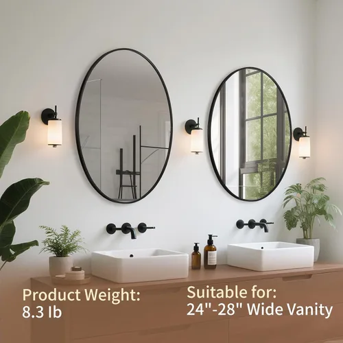 Miniatura 2 de Espejo ovalado negro para baño, espejo de baño ovalado de 22 x 30 pulgadas con marco de metal cepillado, espejo de tocador decorativo montado