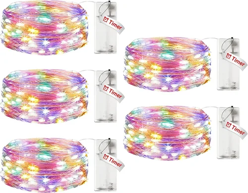 Miniatura 9 de 【Paquete de 10】Luces de Hadas a Batería con Temporizador, 7FT 20LED Luces de Cadena Impermeables Cable Plateado Luces de Hadas a Batería Luces