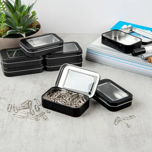 Miniatura 3 de Restaurantware RW Base - Recipientes rectangulares de lata de 4.5 onzas, 100 cajas de lata duraderas con tapas, tapas transparentes para ventana