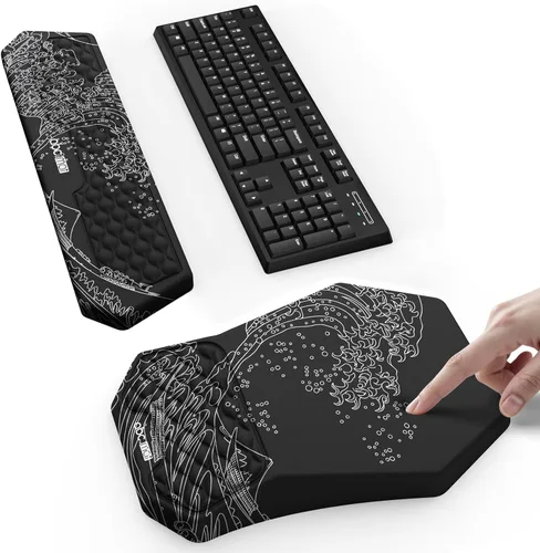 Miniatura 16 de Juego de alfombrilla ergonómica para mouse y reposamuñecas para teclado, diseño de masaje para aliviar el dolor del túnel carpiano, espuma Negro