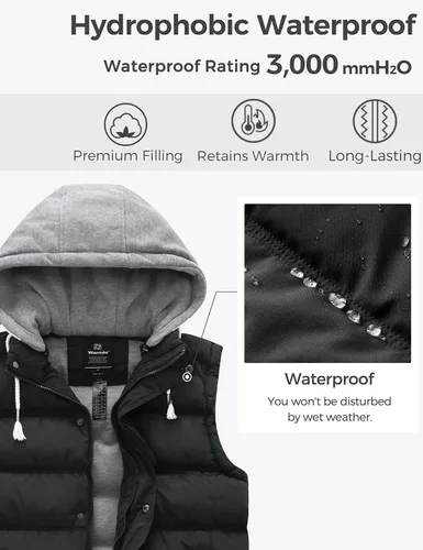 Miniatura 5 de Wantdo - Chaleco con relleno acolchado para mujer, con capucha desmontable