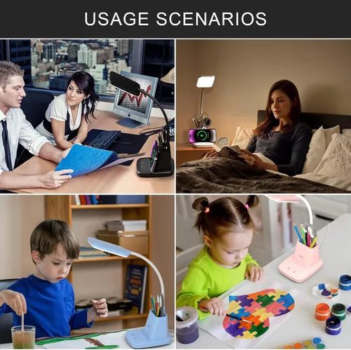 Miniatura 6 de Lámpara de escritorio con cargador inalámbrico, lámparas de escritorio LED para oficina en casa con soporte para bolígrafo, 800 lm, 3 modos