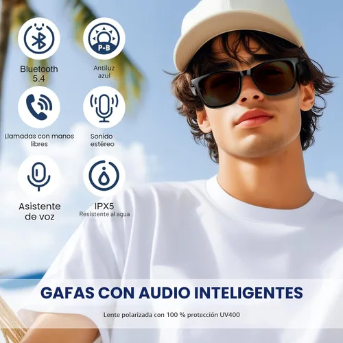 Miniatura 3 de Lentes inteligentes para hombres y mujeres, 2 en 1 con luz azul y lentes de sol magnéticos UV400, gafas Bluetooth 5.4 con audio de oreja abierta