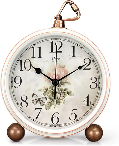 JUSTUP Reloj de mesa retro, reloj de mesa vintage de 5.2 pulgadas sin tictac, pequeño reloj despertador decorativo con números grandes y vidrio HD