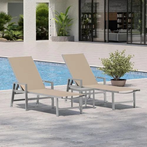 Miniatura 15 de Vexwalx Tumbona para patio al aire libre con ruedas y reposabrazos, sillas reclinables ajustables de aluminio de 5 posiciones, sillas de playa al