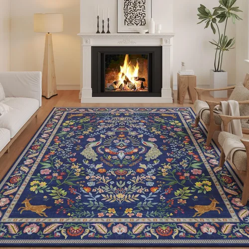 Miniatura 10 de Rugcomf Alfombra de pasillo lavable para cocina 2'6''x8' Alfombra de pasillo para entrada interior floral antideslizante alfombra suave para Azul