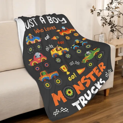 Manta de bebé con texto en inglés «Just A Boy Who Loves Trucks» para niños y niñas, manta súper suave para envolver al recién nacido, acogedora