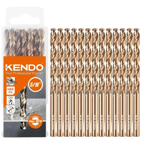 Miniatura 14 de KENDO Brocas de cobalto de 1/4 pulgadas (13 unidades), acero de alta velocidad M35, punta de 135 grados, juego de brocas helicoidales de longitud