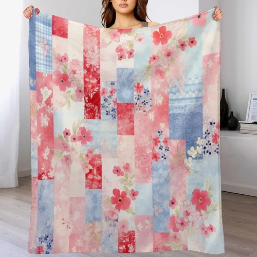 Miniatura 7 de Manta de verano con parches bohemios, vintage, bohemia, acogedora manta de franela para sofá, cama para niños y adultos, 30 x 40 pulgadas, manta