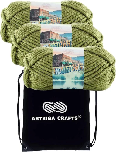 Miniatura 38 de Lion Brand Hometown New York White 135-100 (3 madejas - mismo lote de tinte) #6 S Bulky - Hila acrílica para crochet y tejer con bolsa para proyectos