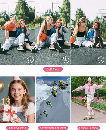 Miniatura 8 de W&O Cámara digital, cámara para niños, cámaras digitales para apuntar y disparar para niños, con pantalla LCD de 2.8 pulgadas, 64 MP, zoom de 16X