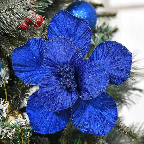 Miniatura 16 de Adornos de Flor de Magnolia Artificial de Navidad, Adornos de Árbol de Navidad, Ramas de Flores, Pack de 10 para Árbol de Navidad, Fiesta, Boda