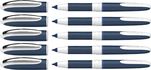 Schneider One Change 183703 - Bolígrafo de punta ultra suave de 0.024 in, barril azul/blanco, tinta azul, caja de 5 bolígrafos