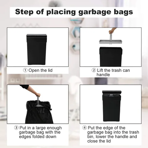 Miniatura 3 de Basurero automático de 50 litros/13.2 galones para cocina, sin contacto, de alta capacidad, resistente a las manchas, con tapa (1, negro)