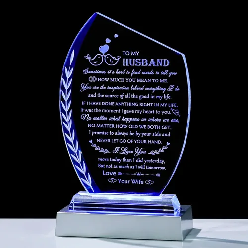 Miniatura 9 de Qianwei Regalos de cumpleaños para el abuelo de los nietos, placa de cristal único regalo para mi abuelo con base LED colorida, regalo
