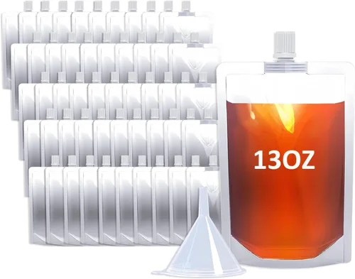 Miniatura 19 de 100 bolsas de bebida de 8 onzas, botella de plástico reutilizable con embudo para beber jugo de bebidas líquidas, bolsas de bebidas de pie para 8OZ