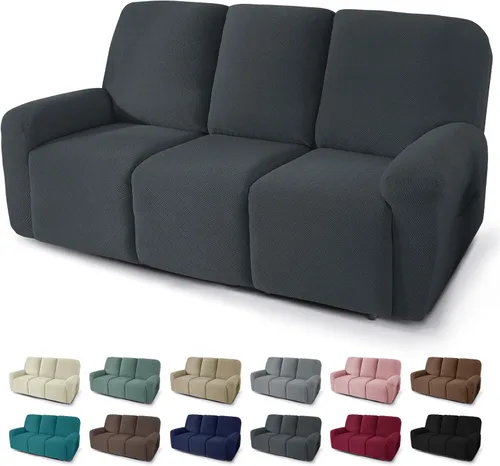 Miniatura 26 de JIVINER Fundas reclinables de gran tamaño de 3 piezas para sillón reclinable grande con bolsillos, tela jacquard elástica Lazy Boy funda para sofá