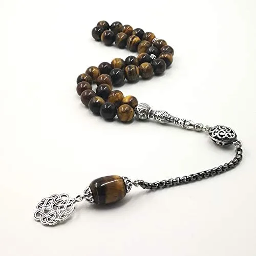 Miniatura 5 de ALBASHAN Ojos de tigre naturales Tasbih rosario musulmán islam 33 45 66 99 cuentas de oración arabia saudita joyería de moda árabe pulsera turca