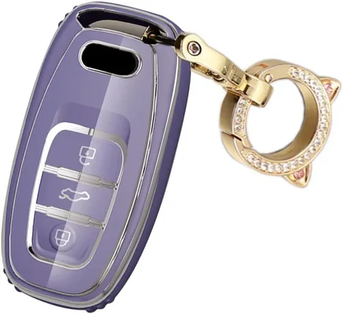 Miniatura 6 de ontto Funda para llavero compatible con Audi Q5 SQ5 Q3 Q7 Q8 A3 A4 A5 A6 A7 llavero remoto sin llave, carcasa brillante con borde plateado negro