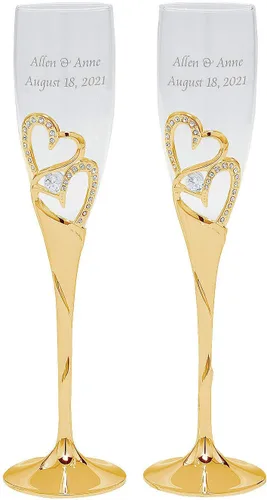 Miniatura 2 de Fun Express Flautas de boda personalizadas prémium con corazón apilado dorado - Decoración para el hogar