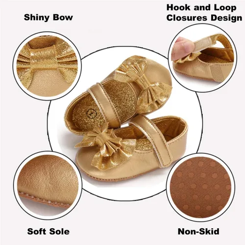 Miniatura 2 de BENHERO Infant Baby Girls Mary Jane Flats Shoes with Bowknot Non Slip Soft Sole PU Leather First Walker Cirb Shoes Toddler Princess Wedding Dress
