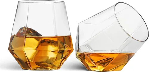 Miniatura 2 de Munfix Copas de vino de plástico sin tallo, paquete de 32 – en forma de diamante, irrompibles, desechables, de 12 onzas, de plástico transparente