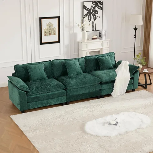 Miniatura 60 de Sofá modular negro de 111.5 pulgadas, sofás seccionales grandes de 3 plazas para sala de estar, sofá nube de tela de felpilla de gran