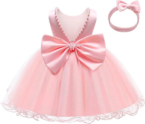LZH Vestido de encaje con volantes y lazo sin espalda con sombrero, para concurso, fiesta, flores, vestidos de novia