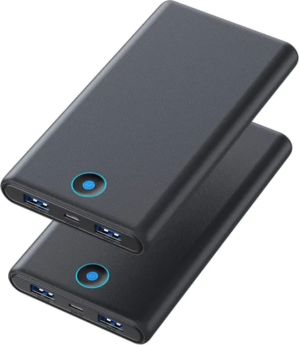 [Paquete de 2] Cargador portátil de 20000 mAh, batería de carga rápida ultradelgada con salidas USB duales, cargador de teléfono portátil esencial