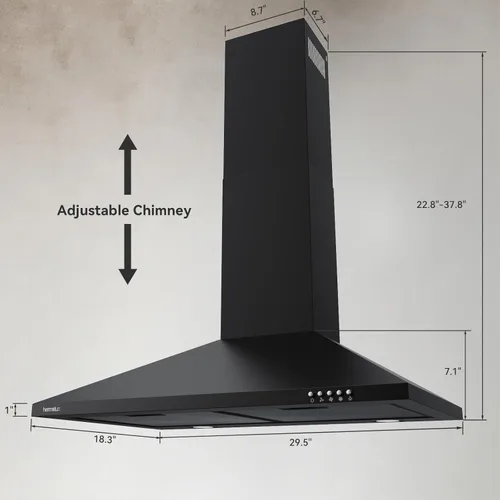 Miniatura 2 de Hermitlux Campana extractora de montaje en pared de 30 pulgadas, campana de ventilación para cocina con filtro de carbón, convertible sin