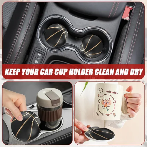Miniatura 7 de Portavasos negros de baloncesto para automóvil, posavasos de cerámica absorbente para amantes de las bolas, accesorios de automóvil para mujeres