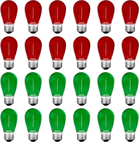 Bombillas LED de luz de cadena S14 de color, paquete de 24 bombillas de 1 W, de plástico irrompible e impermeable, para interiores y exteriores,