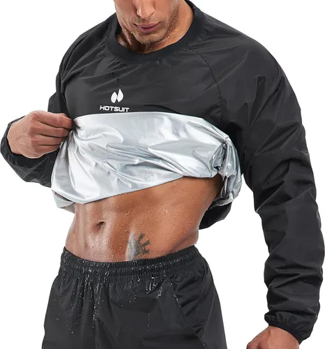 Miniatura 10 de HOTSUIT Traje de sauna para hombre, traje de sudor, chaqueta de entrenamiento duradera para gimnasio B. Chaqueta gris solamente