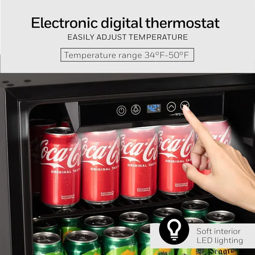 Miniatura 4 de Honeywell Refrigerador y enfriador de bebidas, mini refrigerador de 48 latas con puerta de vidrio para cerveza de soda o vino para oficina o bar