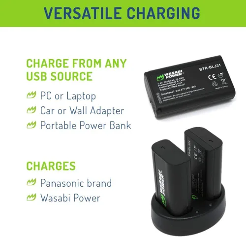 Miniatura 6 de Wasabi Power Batería (paquete de 2) y cargador USB dual para cámaras sin espejo Panasonic DMW-BLJ31 y Panasonic Lumix DC-S1, DC-S1H, DC-S1R, LUMIX S