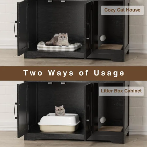 Miniatura 4 de Halitaa - Caja de arena para gatos oculta, mueble con almohadilla para rasguñar, casa de campo para gatos con mesa de baño, negra