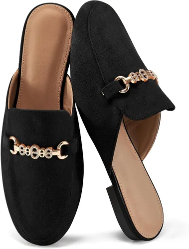 Miniatura 7 de Zapatos planos con hebilla para mujer: zapatos clásicos de ante sin cordones, con puntera cerrada, sin espalda, mocasines 2025