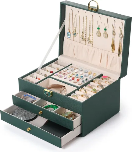 Miniatura 9 de Joyero de 3 capas, organizador de joyas con cajón organizador de joyas, grandes cajas de joyería y organizador con organizador de aretes