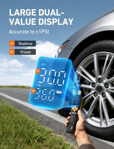 Miniatura 4 de AstroAI Inflador de neumáticos de 150 PSI, compresor de aire portátil para neumáticos de automóvil, bomba de bicicleta inalámbrica con pantalla LCD