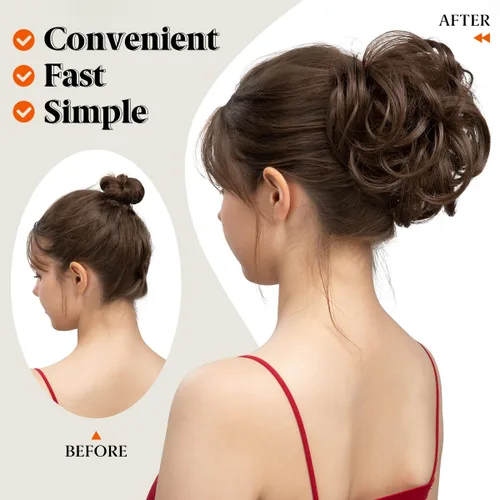 Miniatura 31 de Postizo de Cabello de Moño Desordenado Peine Lateral Clip en Moño de Cabello Postizo para Mujeres Corto Natural Liso Estilos Versátiles Ajustables