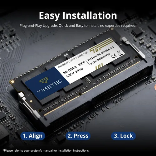 Miniatura 5 de Timetec Kit de 16 GB (2 x 8 GB) DDR3L / DDR3 1600 MHz (DDR3L-1600) PC3L-12800 / PC3-12800 no ECC sin búfer 1,35 V/1,5 V CL11 2 Rx8 204 pines SODIMM