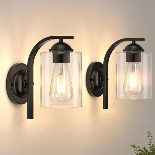 Miniatura 13 de Lámparas de Aplique de Pared para Dormitorio Baño, Iluminación Moderna de Tocador, Linternas de Montaje en Pared de Granja en Negro Mate