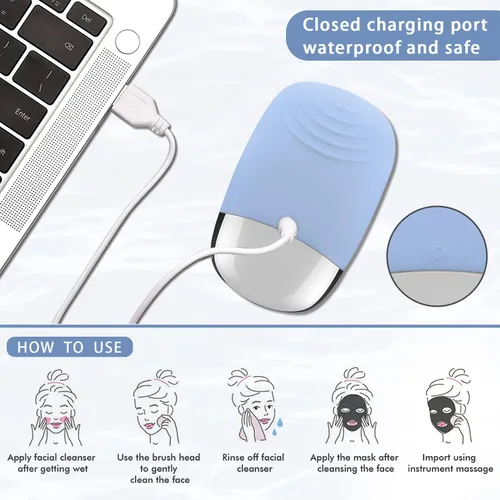 Miniatura 7 de Cepillo de limpieza facial, limpiador facial eléctrico 3 en 1, masajeador vibratorio, IPX7 impermeable, cepillo de poros recargable por USB