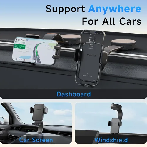Miniatura 2 de Soporte para teléfono de automóvil, rotación de 360°, soporte de teléfono con ventosa al vacío - Nano gel de 108 libras para automóvil, brazo