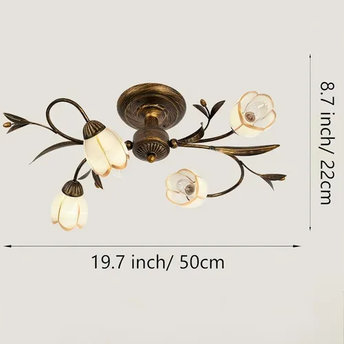 Miniatura 4 de Luces de techo con 4 luces en forma de rama, de 19.7 pulgadas, estilo retro creativo, lámpara de techo de vid de flores, lámpara de techo