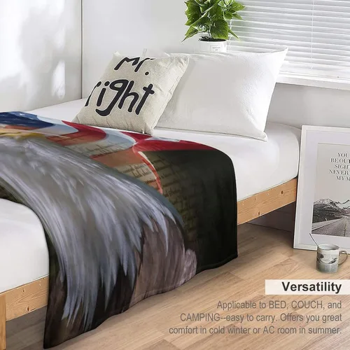 Miniatura 5 de Manta de bandera estadounidense con águila calva, decoración patriótica, forro polar esponjoso, grueso, tamaño grande, suave para sofá, silla, cama