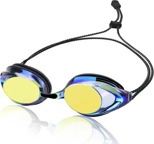 Gafas de natación para adultos, hombres, mujeres y jóvenes, con correa elástica, gafas de natación sin tirones de pelo espejo/lentes transparentes
