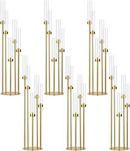 Miniatura 19 de Candelabro de 5 brazos con pantalla acrílica, juego de 4 candelabros dorados para mesa de boda, fiesta de cumpleaños, decoración del hogar, 39.4