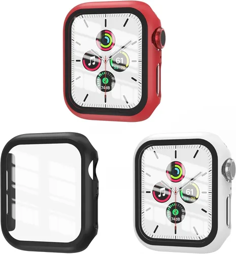 [Paquete de 3] Funda para Apple Watch Series 9/8/7 de 1.614 pulgadas con protector de pantalla de vidrio templado, cobertura completa de