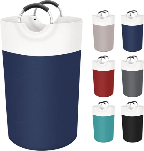 BlissTotes - Cesta de lavandería de 90L, cesta de lavandería independiente, cesta de ropa sucia plegable, tela impermeable con asas de aluminio Azul
